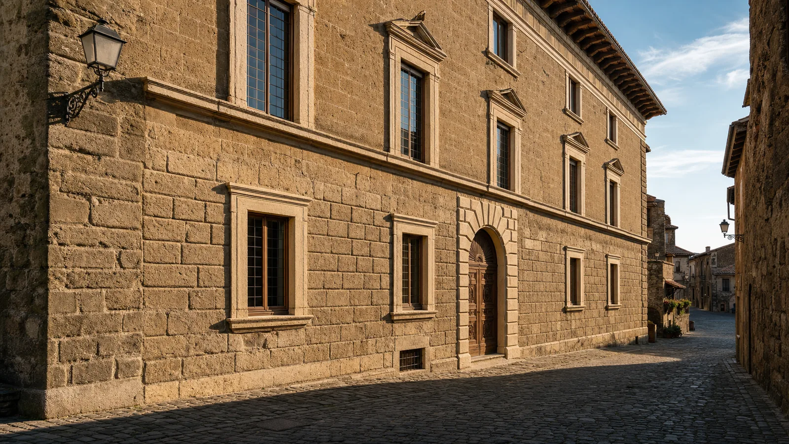 Facciata rinascimentale del Palazzo del Vignola sul selciato del borgo
